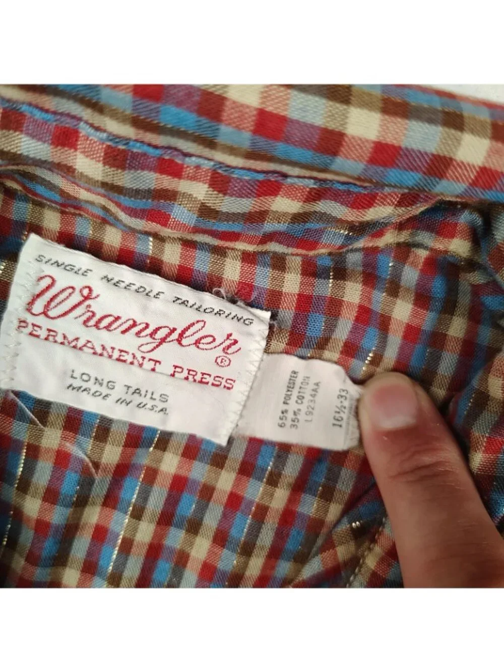 Vintage 70's Western Pearl Snap Wrangler Shirt Mens 16.5 33 - Picture 3 of 8